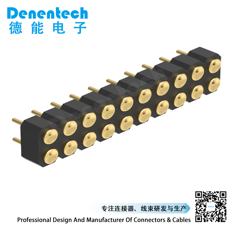 Denentech 2.54MM pogo pin H2.5MM dual row female straight  concave spring loaded pogo pin waterproof connector